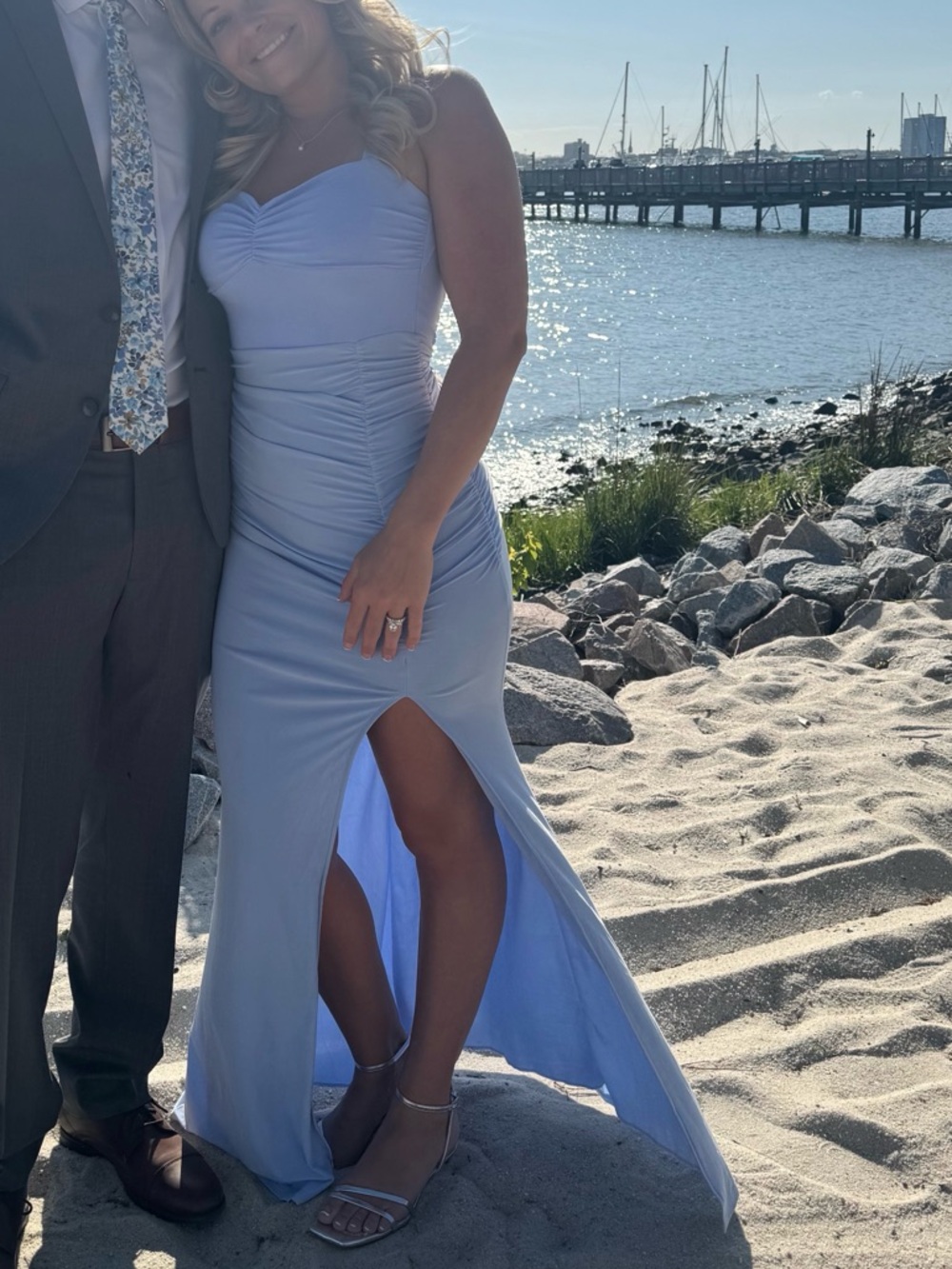 Windsor Light Lavender Strapless Ruched Gown with Thigh Slit